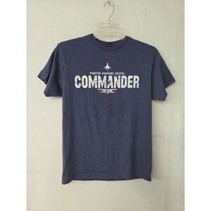 Top Gun Fighter Weapons School Commander T-Shirt Mens Medium Blue Graphic Tee